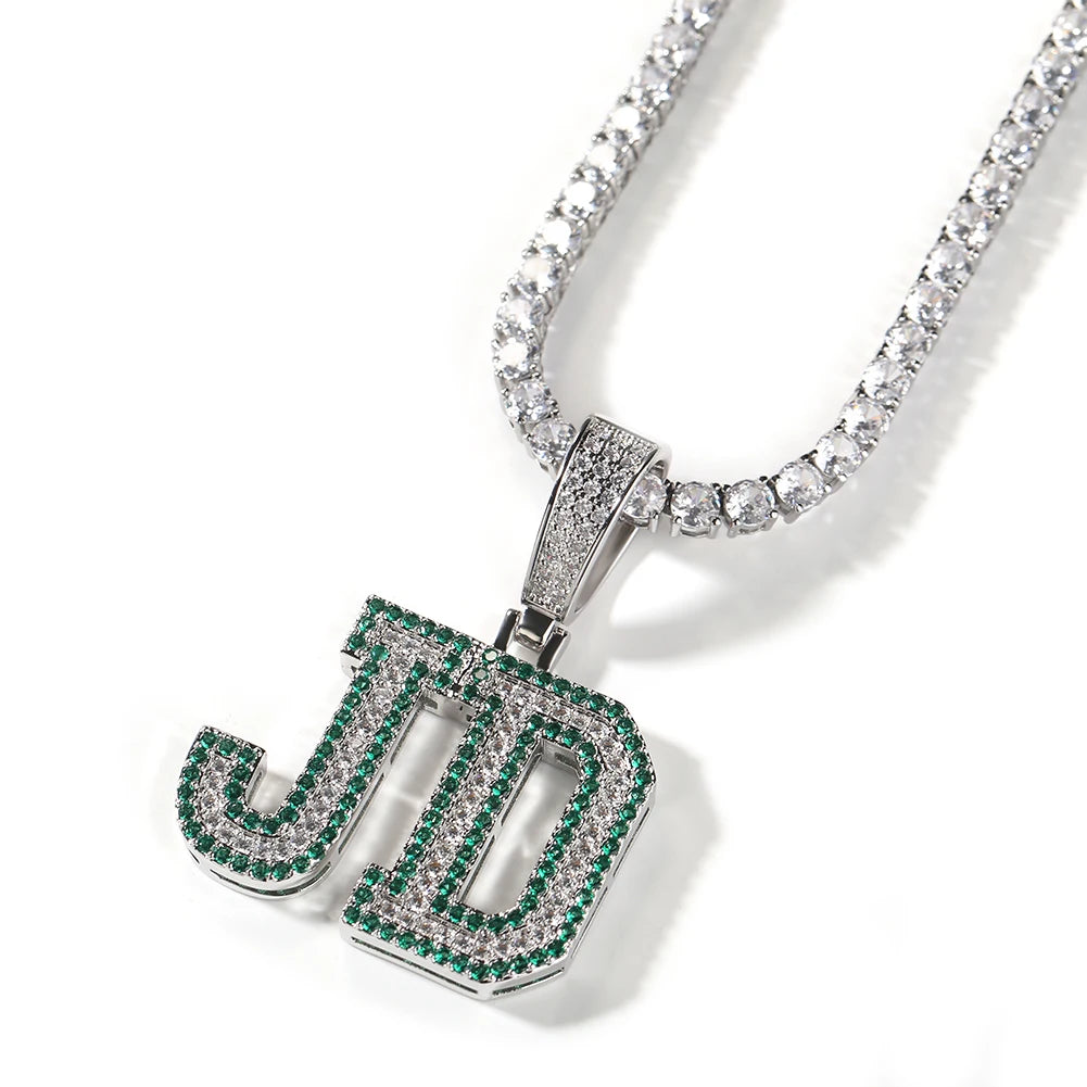 Iced Out 2 Color Lines Pendant Chain Necklace