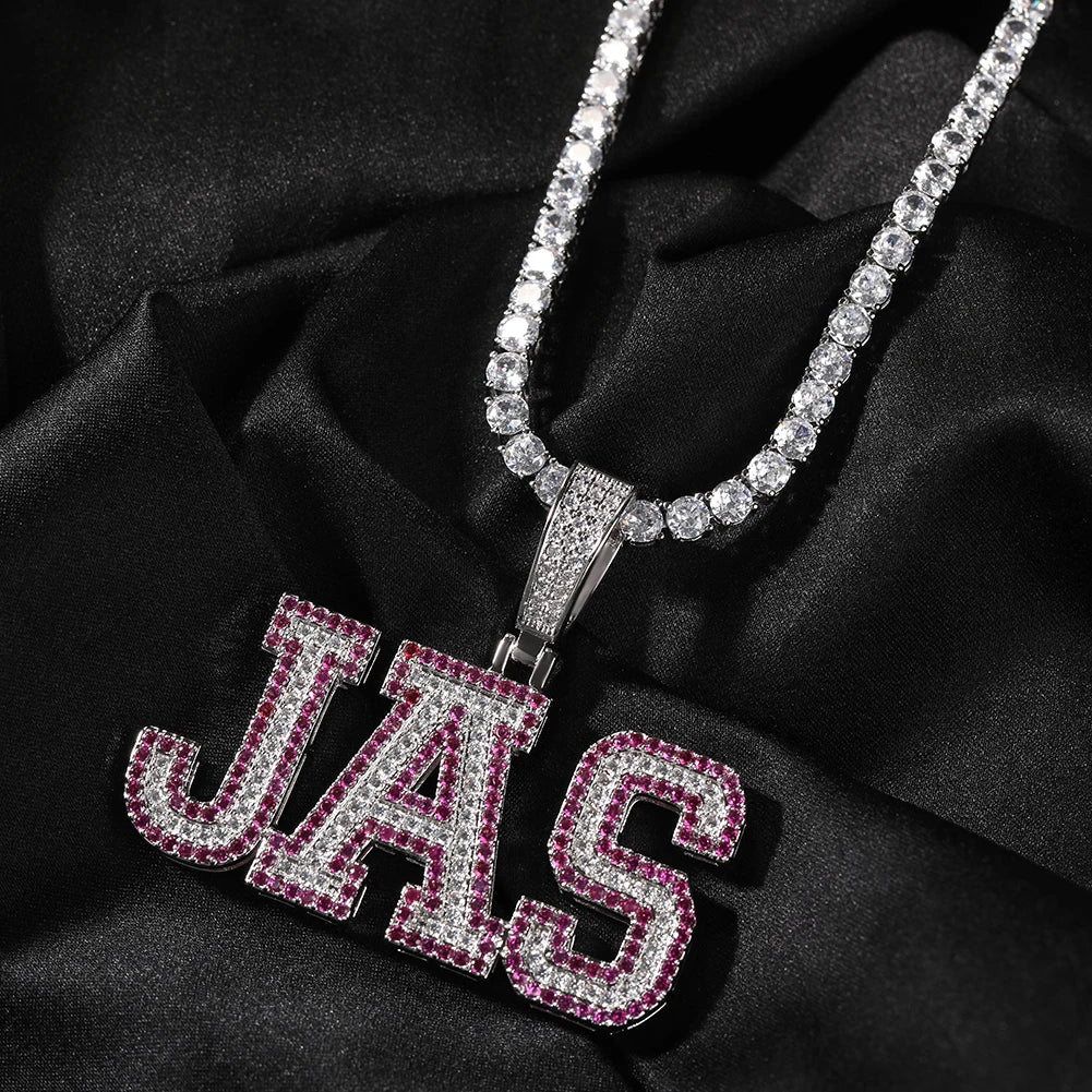 Iced Out 2 Color Lines Pendant Chain Necklace