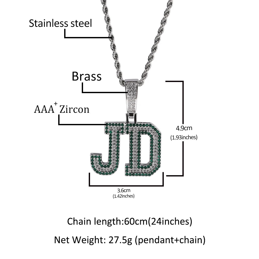 Iced Out 2 Color Lines Pendant Chain Necklace