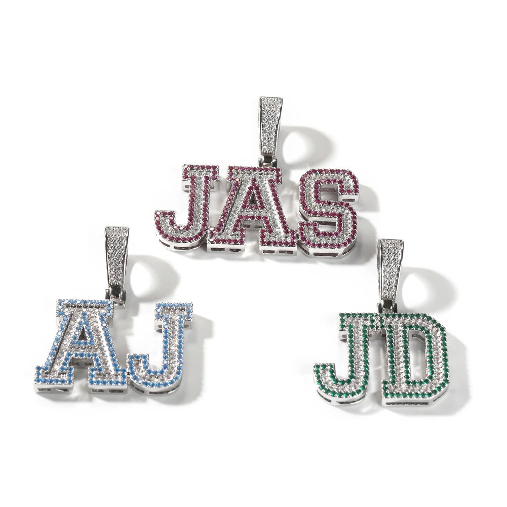 Iced Out 2 Color Lines Pendant Chain Necklace