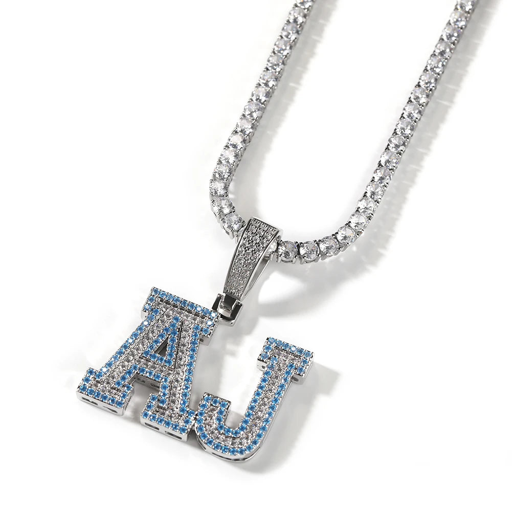 Iced Out 2 Color Lines Pendant Chain Necklace