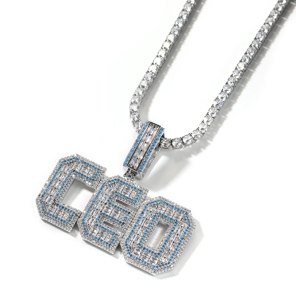 Bold Baguette cz Letters Pendant