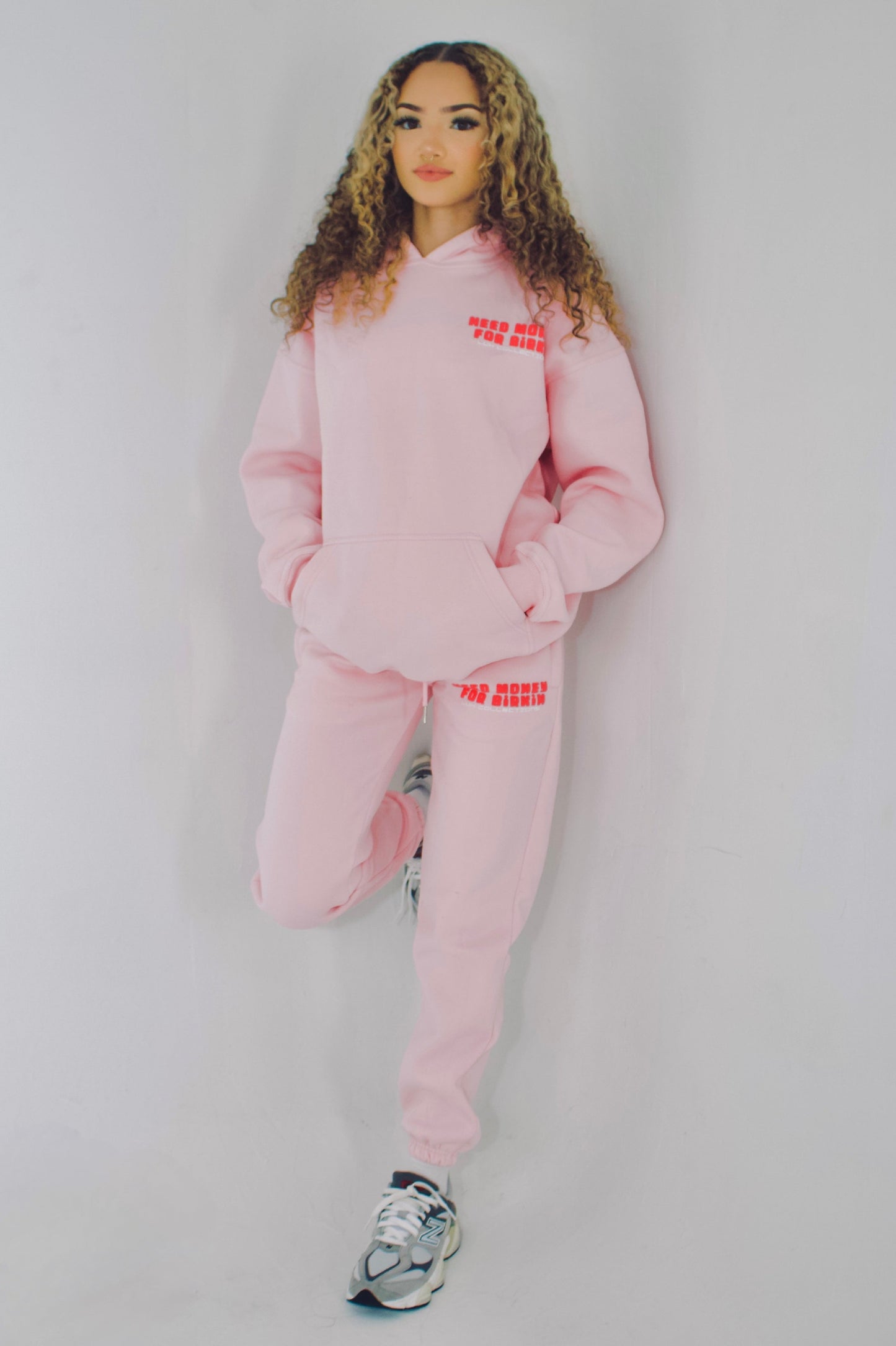 Need Money Sweat Pants Baby Pink