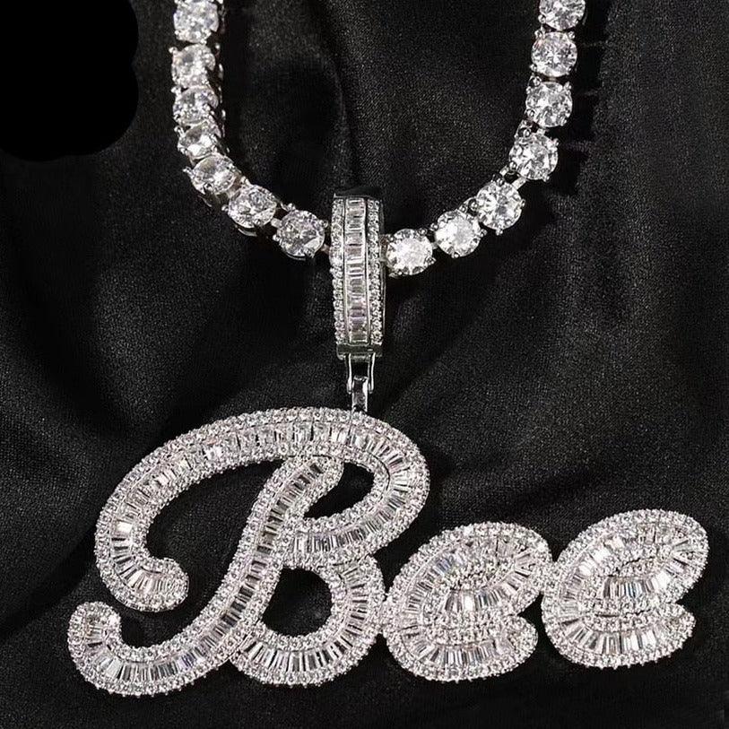 Custom Cursive Iced Out Bageutte Cubic Necklace - Lux Collections Boutique