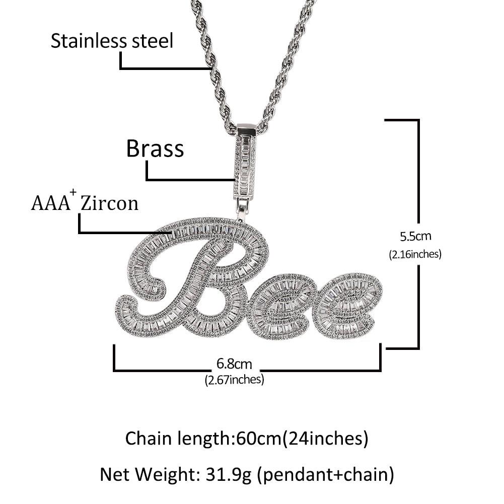 Custom Cursive Iced Out Bageutte Cubic Necklace - Lux Collections Boutique