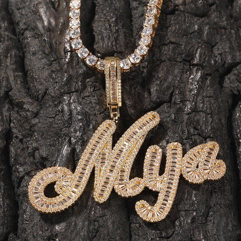 Custom Cursive Iced Out Bageutte Cubic Necklace - Lux Collections Boutique