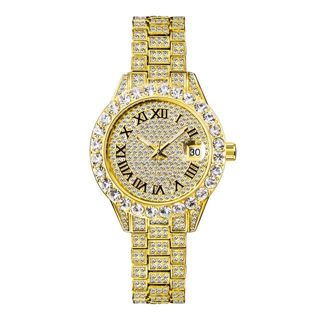pink iced out round watch - Lux Collections Boutique