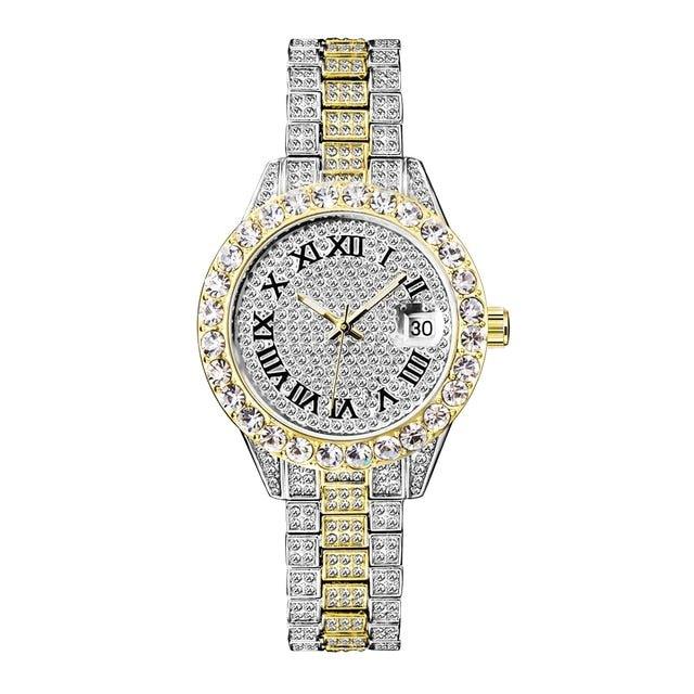 pink iced out round watch - Lux Collections Boutique
