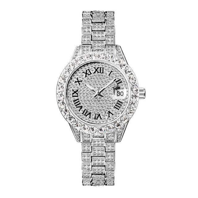 pink iced out round watch - Lux Collections Boutique