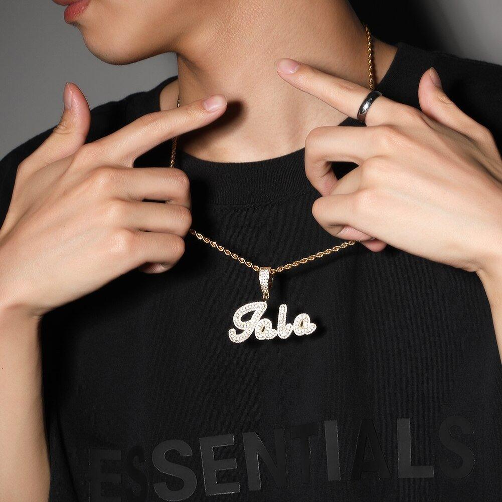 Script Letter Pendant Paved Baguettecz Chain Necklace - Lux Collections Boutique