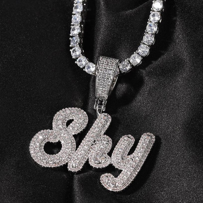 Script Letter Pendant Paved Baguettecz Chain Necklace - Lux Collections Boutique