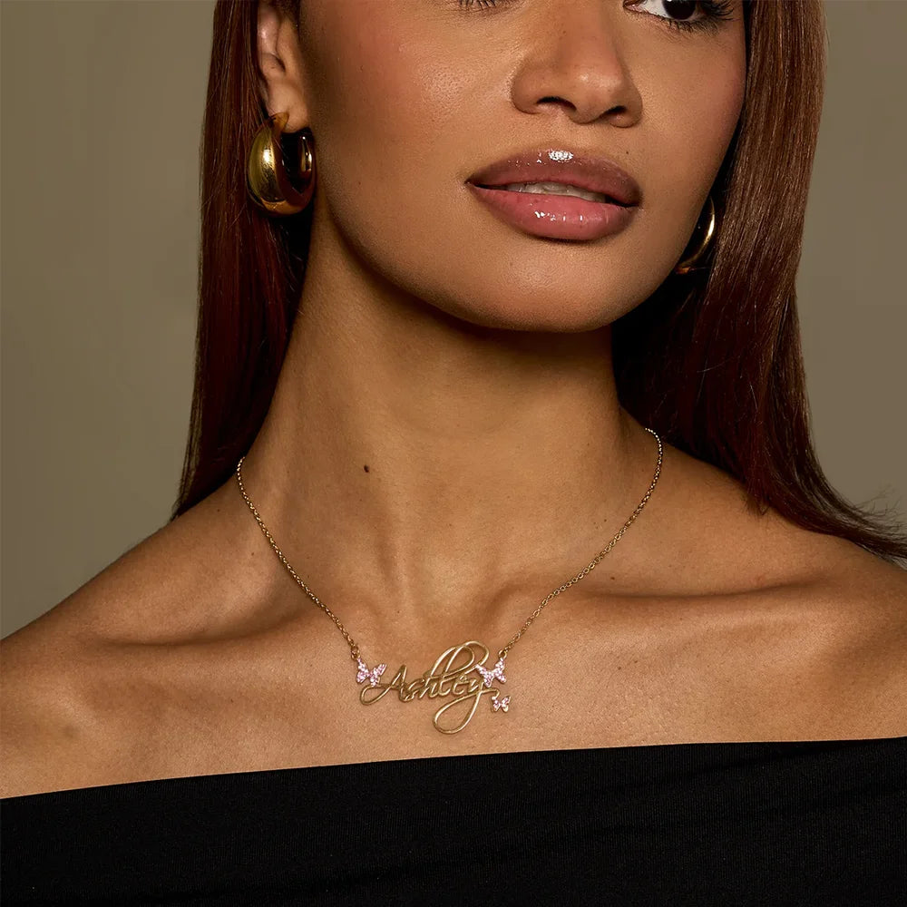 Butterfly Nameplate Necklace
