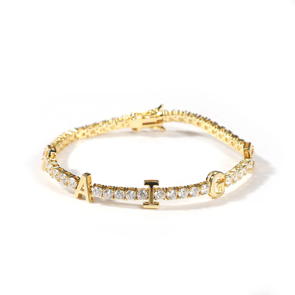 Custom Name Letter 3mm Tennis Chain Bracelet