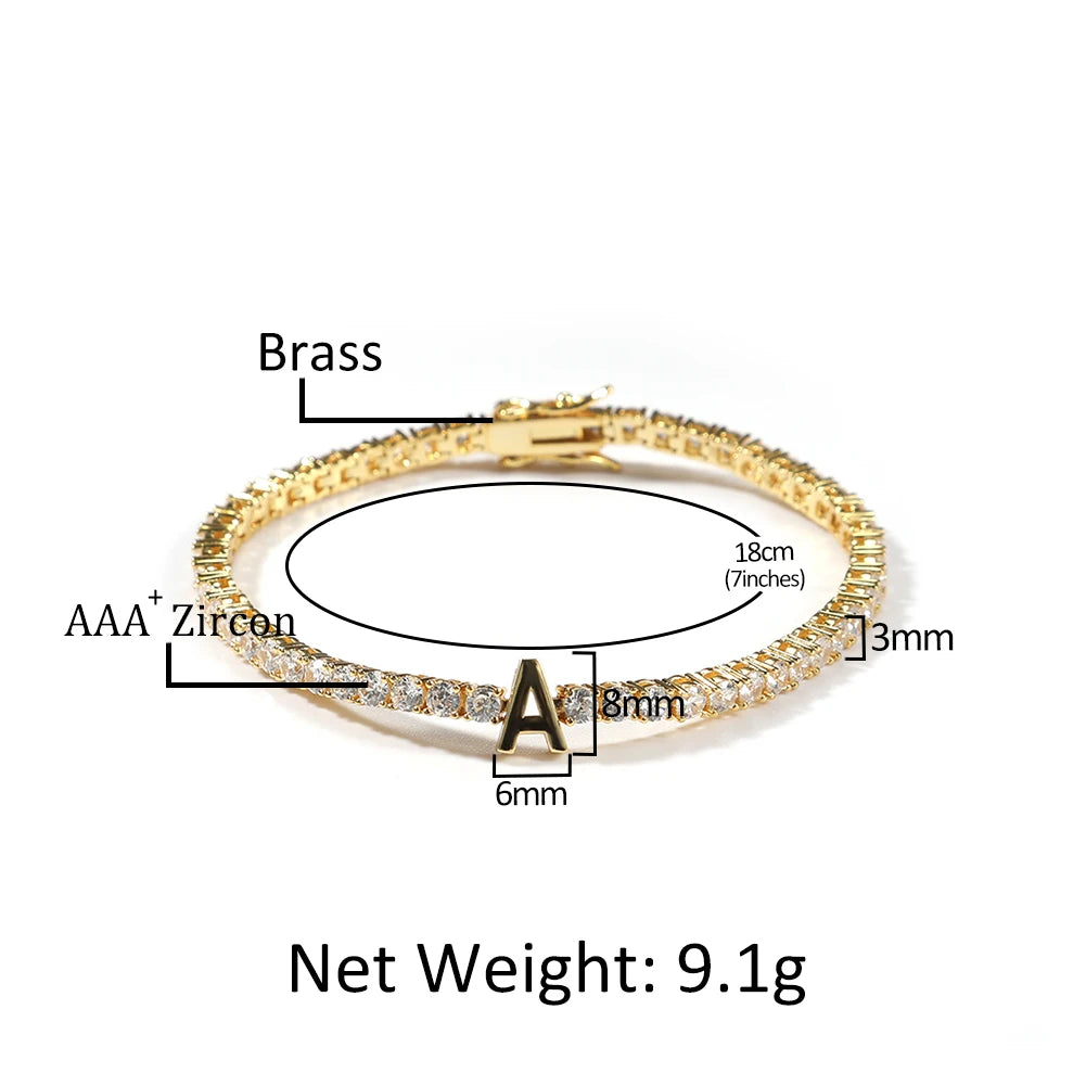 Custom Name Letter 3mm Tennis Chain Bracelet