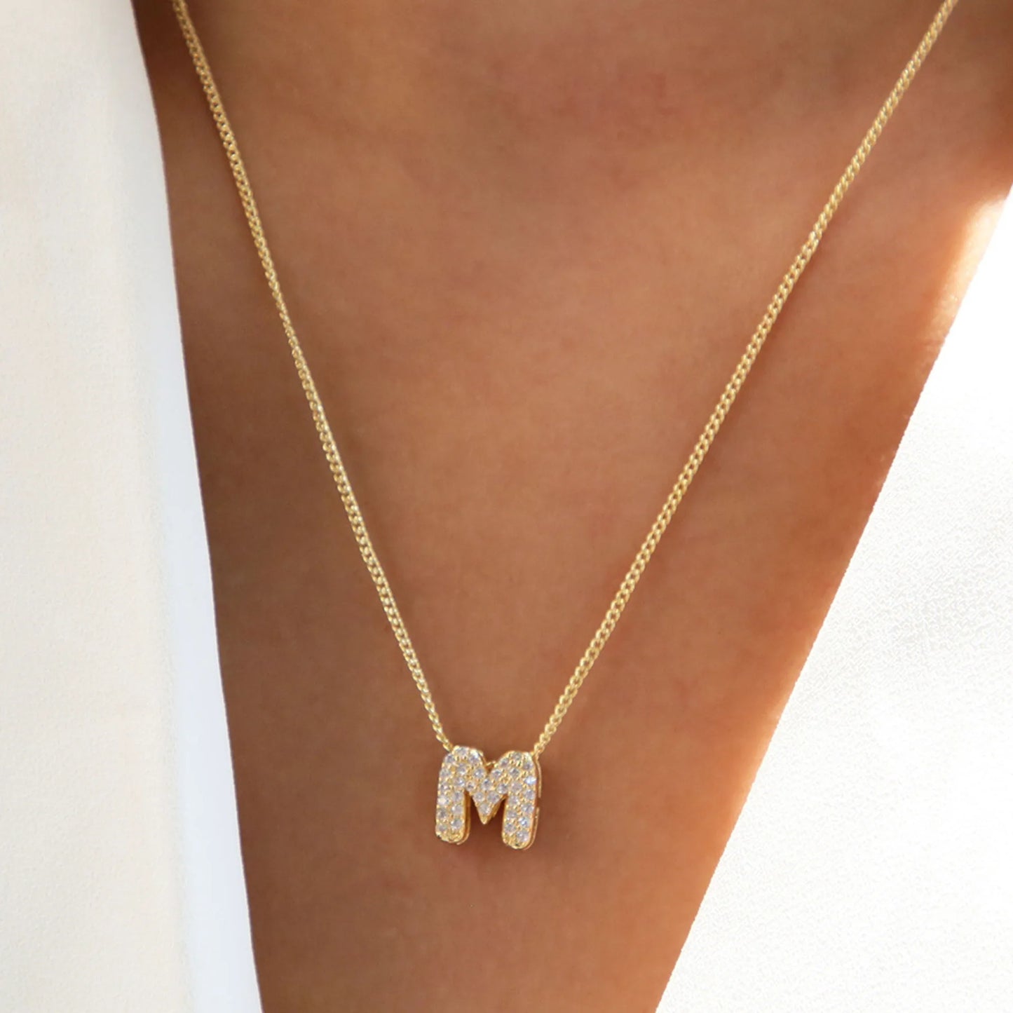 3D Bubble Rhinestone custom Letter Necklace