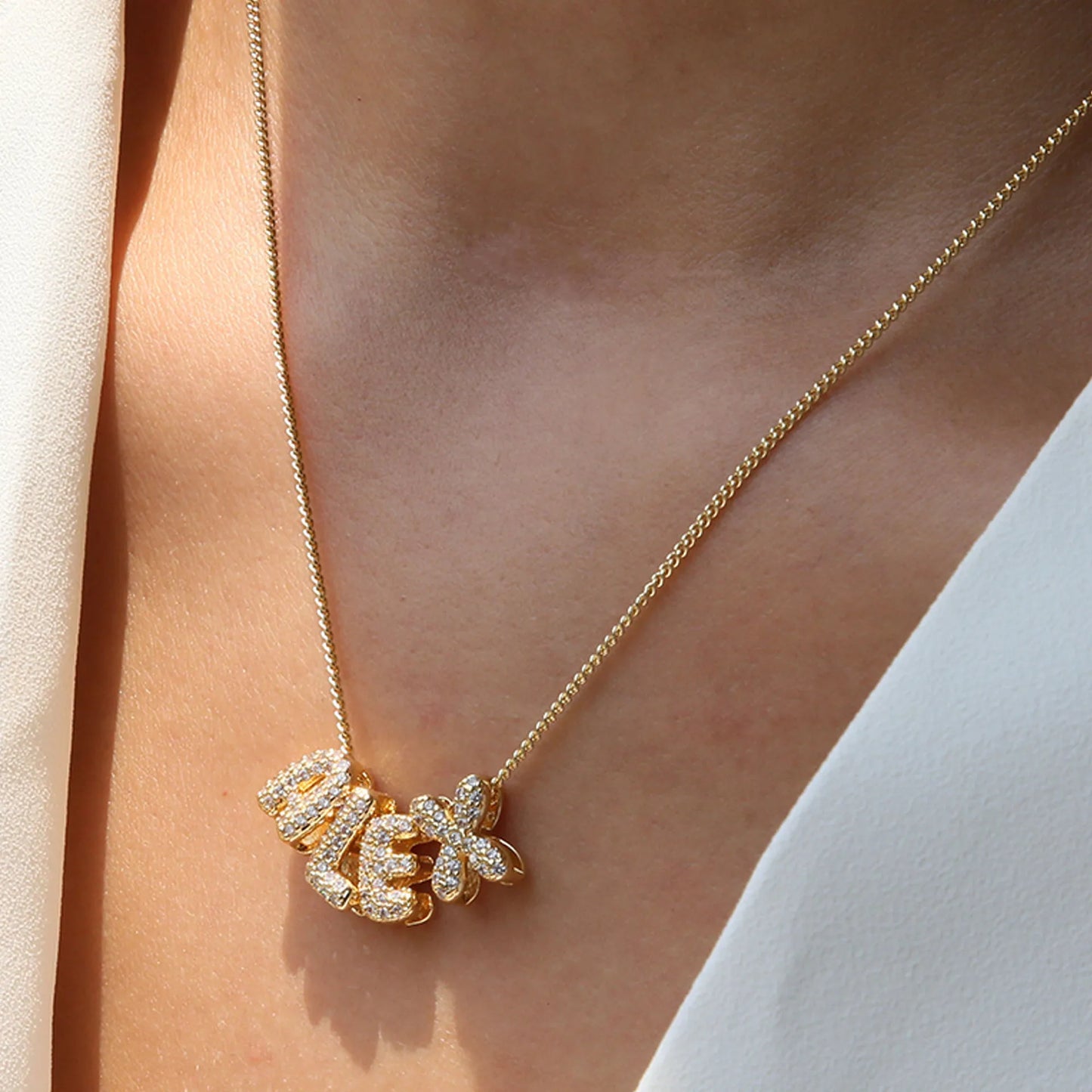 3D Bubble Rhinestone custom Letter Necklace