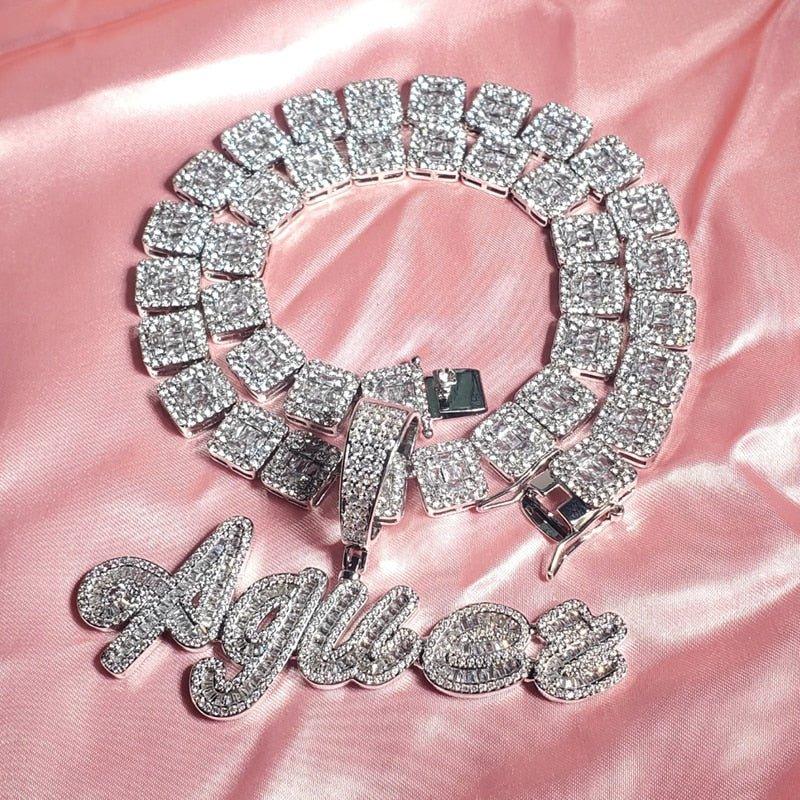 Cursive Iced Out Letter Name Necklace - Lux Collections Boutique