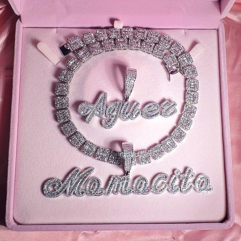 Cursive Iced Out Letter Name Necklace - Lux Collections Boutique