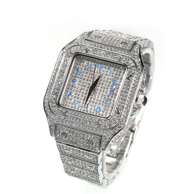 Iced Out Watch Square Diamond Pink /Blue - Lux Collections Boutique