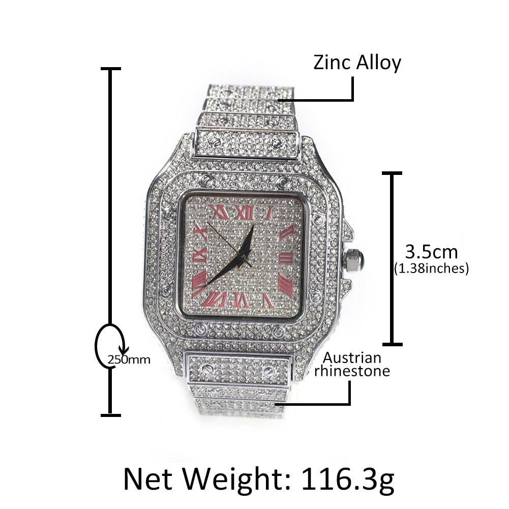 Iced Out Watch Square Diamond Pink /Blue - Lux Collections Boutique