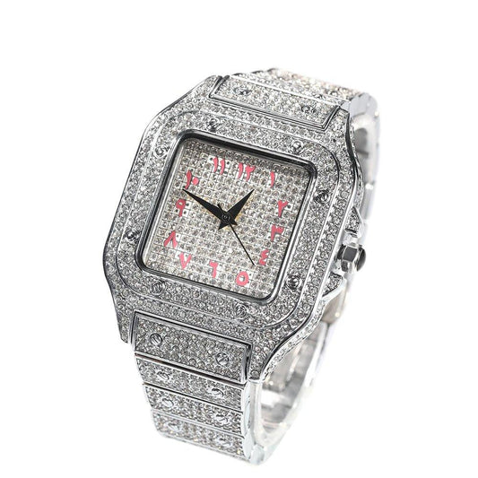 Iced Out Watch Square Diamond Pink /Blue - Lux Collections Boutique
