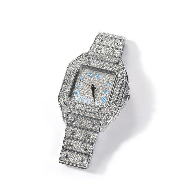 Iced Out Watch Square Diamond Pink /Blue - Lux Collections Boutique