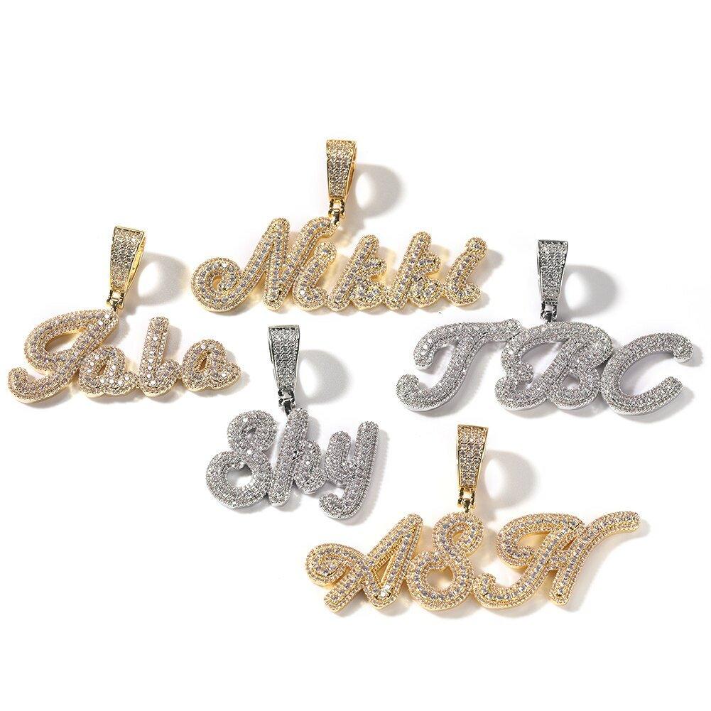 Script Letter Pendant Paved Baguettecz Chain Necklace - Lux Collections Boutique